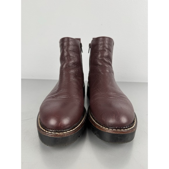 Nordstrom Miller 2 Boots Womens 8.5 Wine Leather Side Zip Lug Chunky Water Res. - Picture 2 of 10